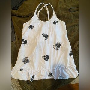 White Sleeveless Dress with Black Print